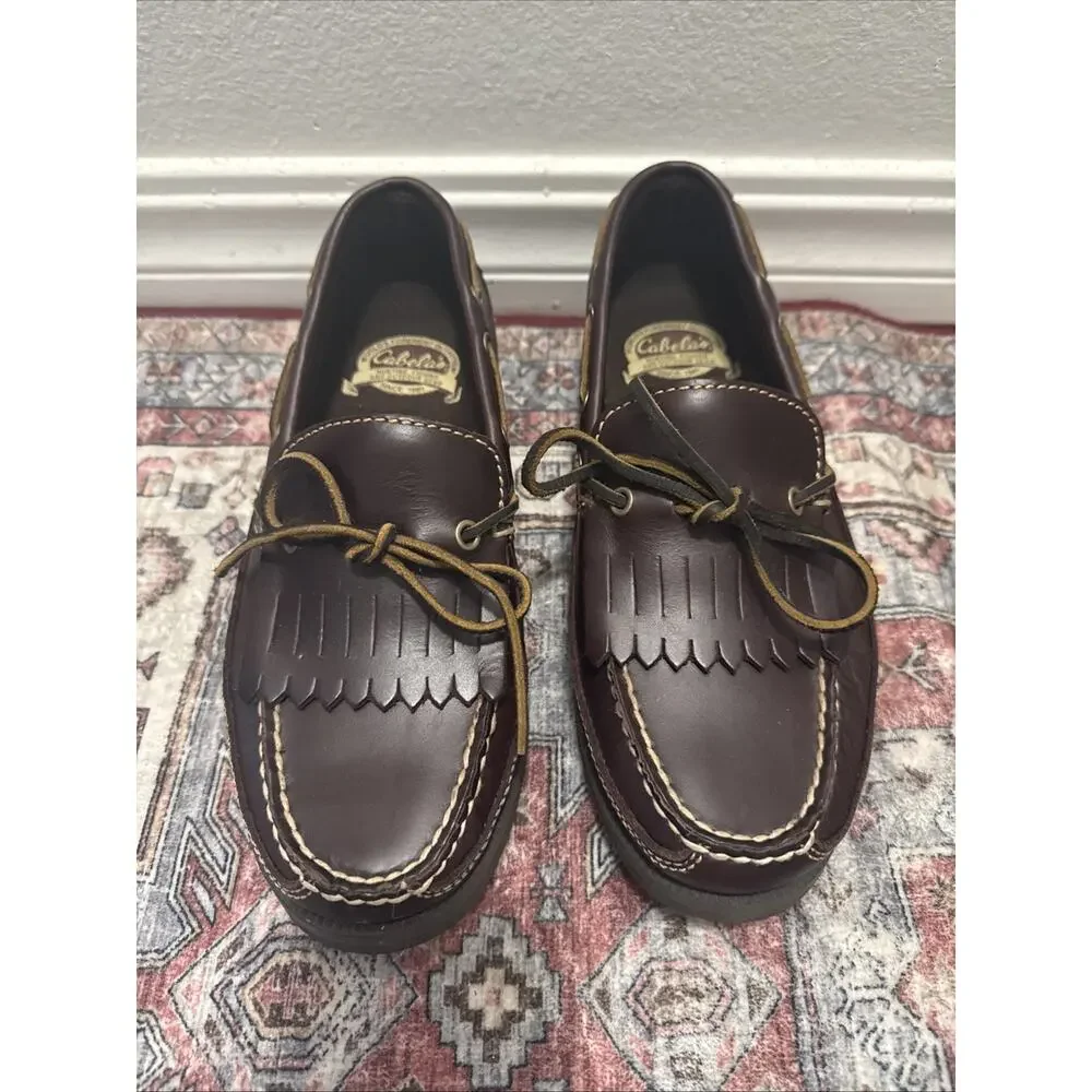 CABELA'S Brown Leather 1-Eye Vibram Sole Boat Shoes Men's‎ Sz. 7.5 D NEW
